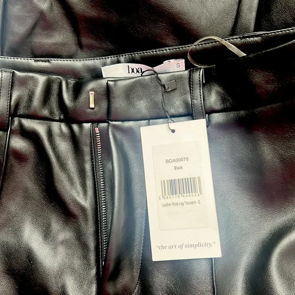 NWT BOA Because of Alice Vegan Leather Wide Leg Trousers Pants Black Small - Picture 8 of 8